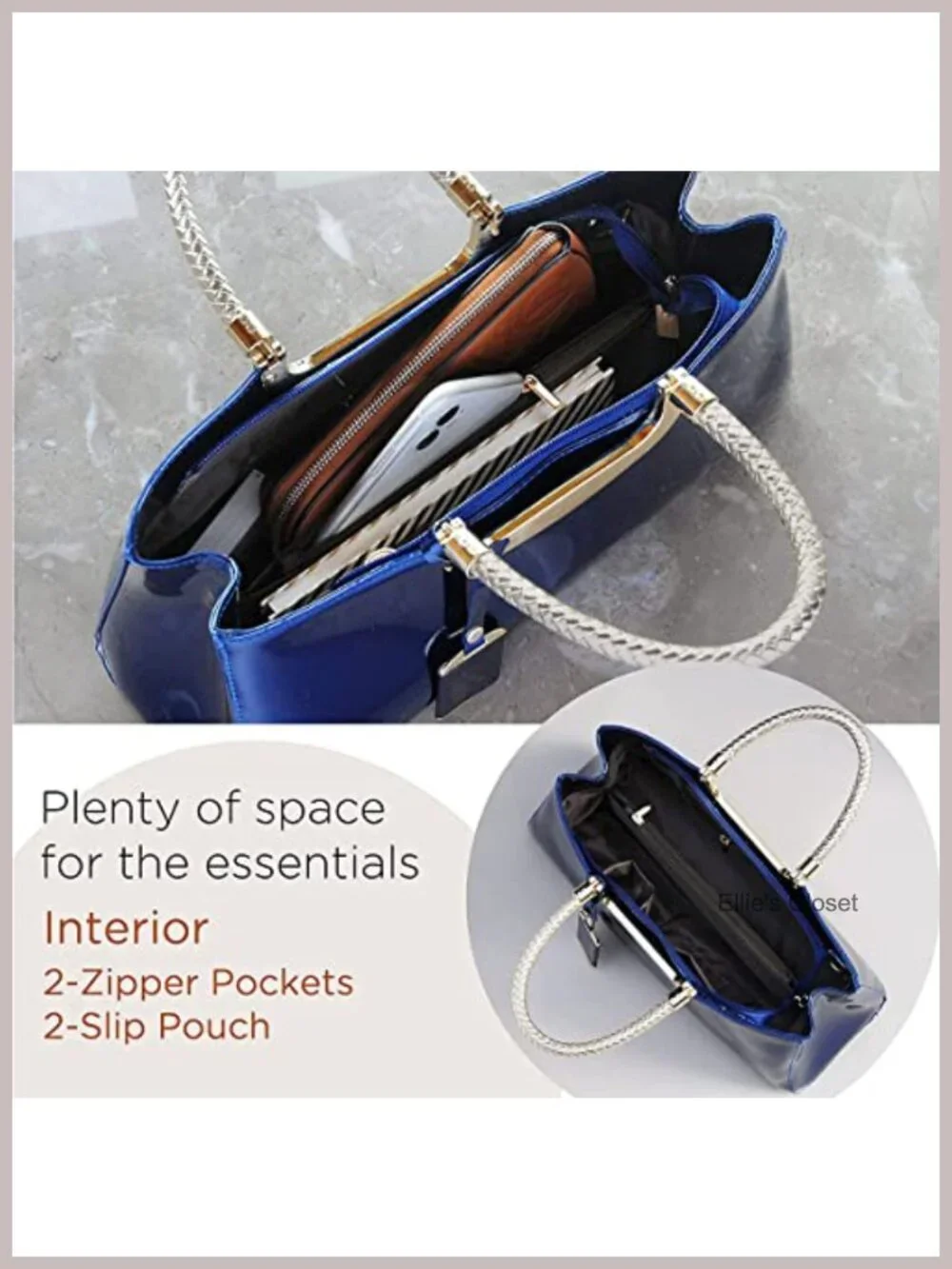 Women Patent Leather Structured Top-Handle Bag Shoulder Tote Evening Purse